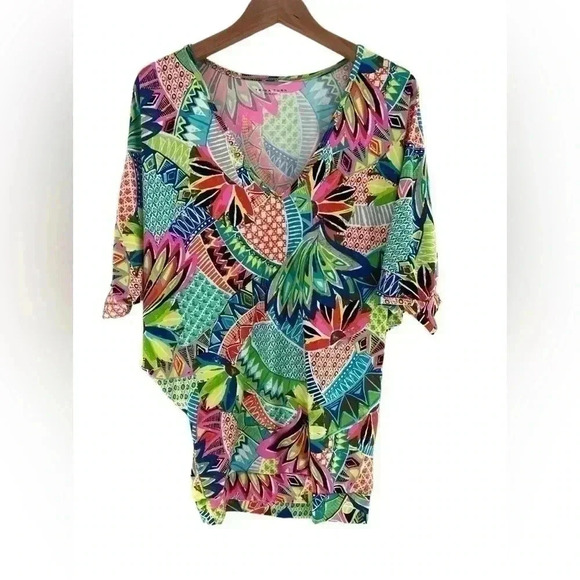 Trina Turk Recreation Resort Tropical Bright Colorful Shirt Tunic Dress Top XS - Picture 12 of 12